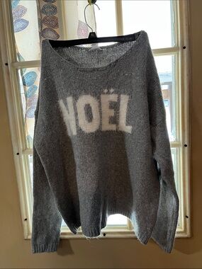 Tribal Gray Crewneck Sweater with White "NOËL" Graphic